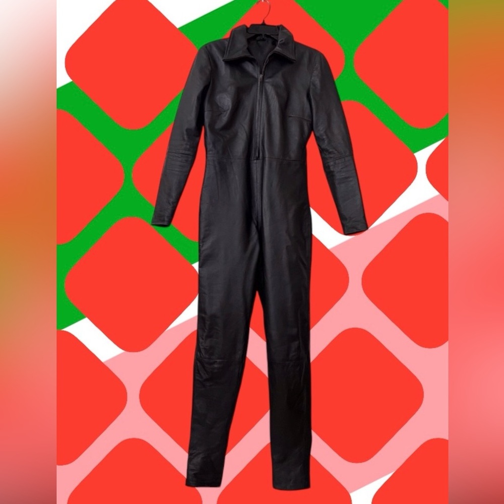 “I Can’t Reach” Black Leather Catsuit